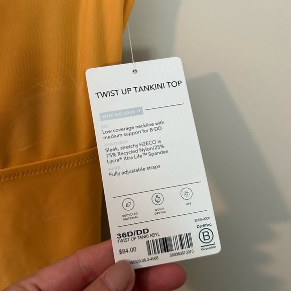Athleta Twist Up Tankini Top Size 36D/DD in Yellow - Picture 4 of 9